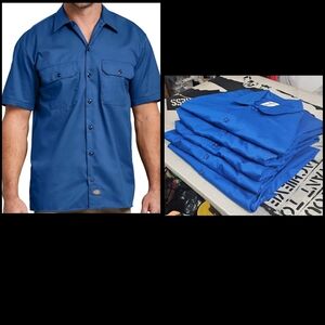 5 Dickies Men's Short Sleeve Button Up Work Shirt 1574 Royal Blue Mens Size XL